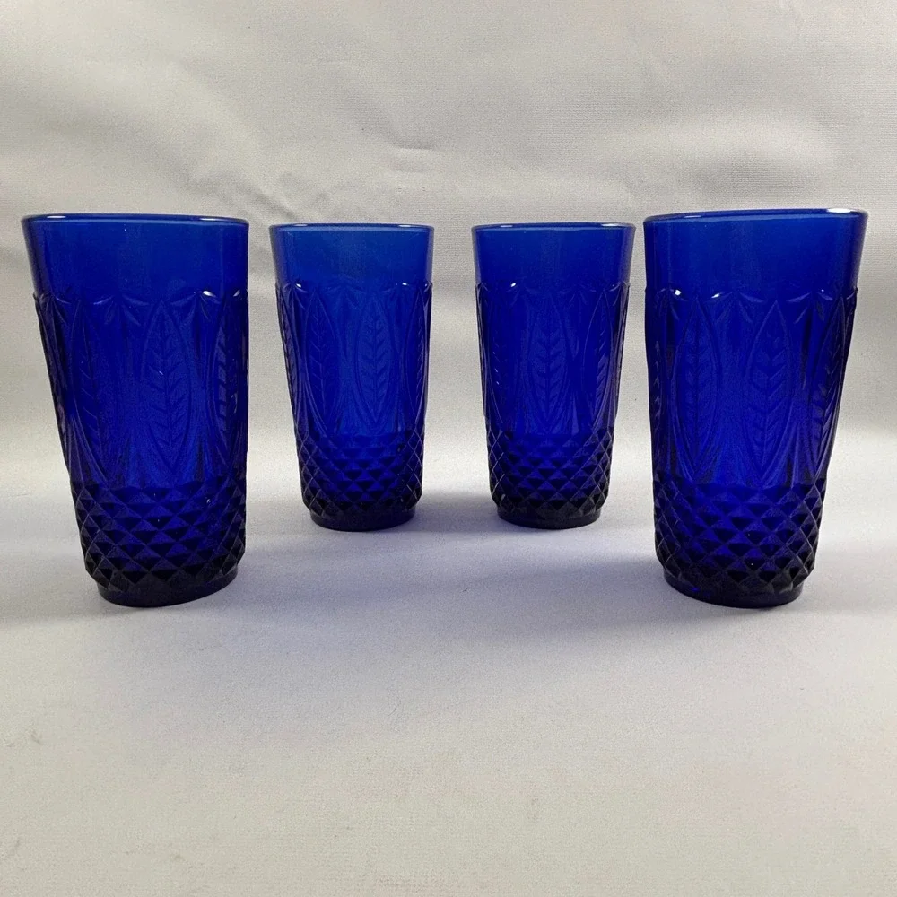 Avon Royal Sapphire Cobalt Blue Tumbler Set of 4 France 14oz Drinking Glass